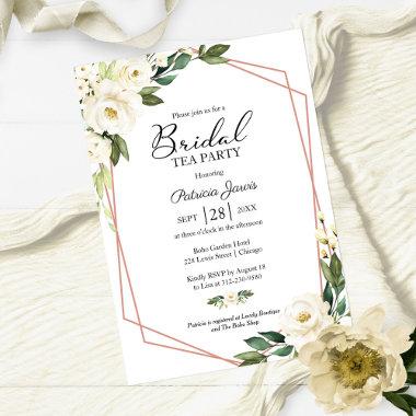 Greenery Geometric White Floral Bridal Tea Party I Invitations