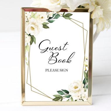 Greenery Geometric White Floral Guest Book Sign