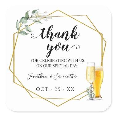 Greenery gold bubbles and brews Thank you wedding Square Sticker