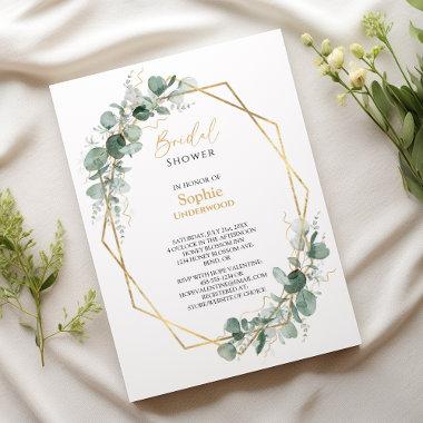 Greenery Gold Frame Simple Wedding Bridal Shower Invitations
