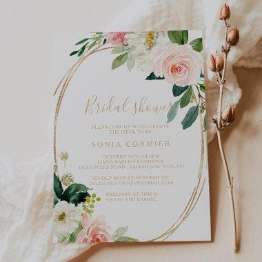 Greenery & Gold Geometric Elegant Bridal Shower Invitations