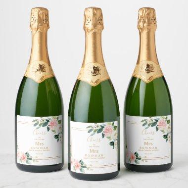 Greenery & Gold Geometric Elegant Bridal Shower Sparkling Wine Label