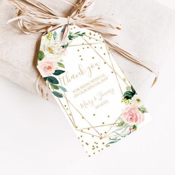Greenery & Gold Geometric Elegant Floral Thank You Gift Tags