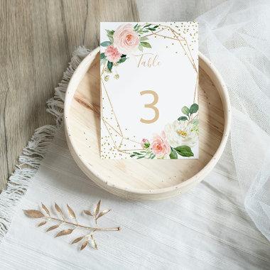 Greenery & Gold Geometric Elegant Floral Wedding Table Number