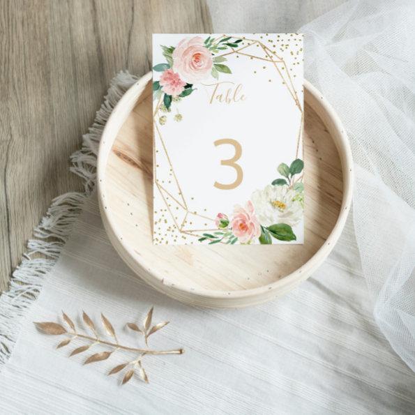 Greenery & Gold Geometric Elegant Floral Wedding Table Number