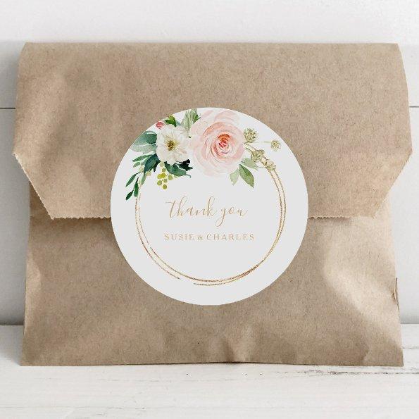 Greenery & Gold Geometric Elegant Thank You Favor Classic Round Sticker