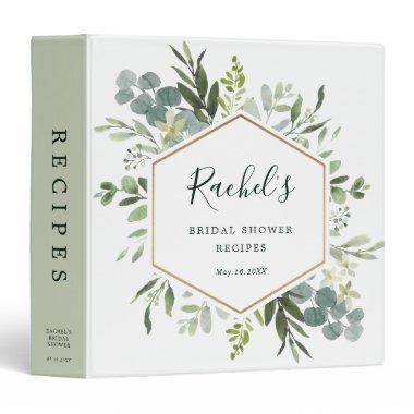 Greenery Gold Hexagon  Recipes 3 Ring Binder