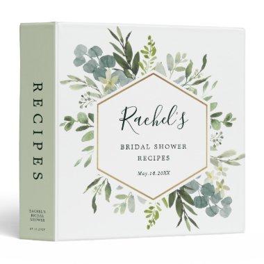 Greenery Gold Hexagon Bridal Shower Recipes 3 Ring Binder