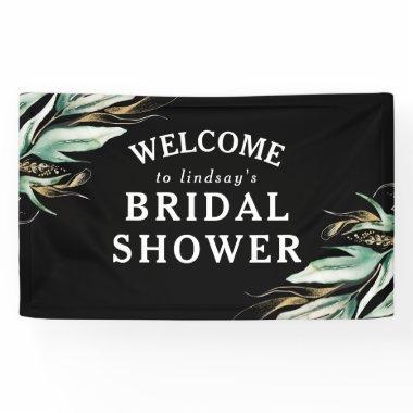 Greenery Gold Leaves Black Bridal Shower Banner