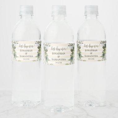 Greenery Gold Wedding Water Bottle Label