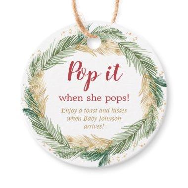 Greenery gold wreath Pop it when she pops Favor Tags