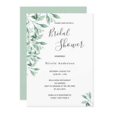 Greenery green botanical script Bridal Shower Invitations