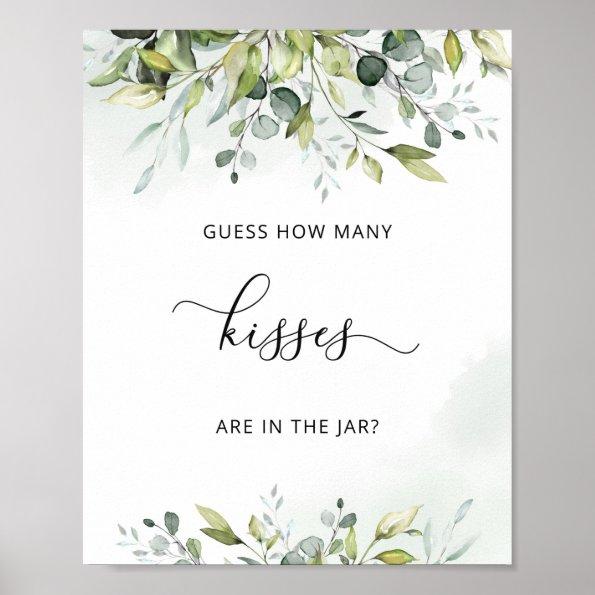 Greenery how many kisses bridal shower game poster