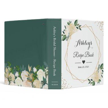 Greenery Ivory White Floral Bridal Shower Recipe 3 Ring Binder