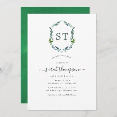 Greenery Laurel Crest Bridal Shower Invitations