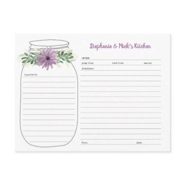 Greenery lavender Floral Mason Jar Recipe Invitations