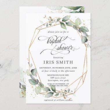 Greenery Leafy Foliage Bridal Shower Geometric Invitations