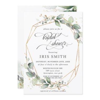 Greenery Leafy Foliage Bridal Shower Geometric Invitations