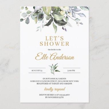 Greenery leaves and gold boho bridal shower Invitations