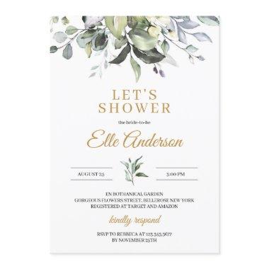 Greenery leaves and gold boho bridal shower Invitations