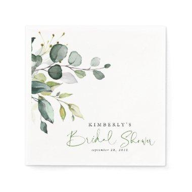 Greenery Leaves Elegant Bridal Shower Napkins