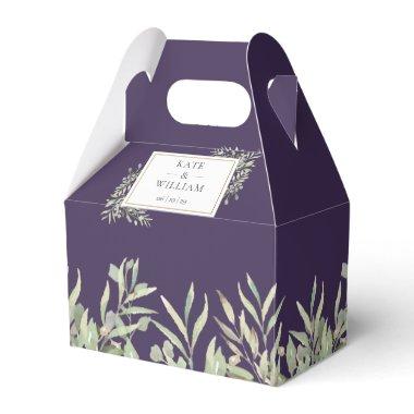 Greenery Leaves Elegant Purple Wedding Favor Boxes