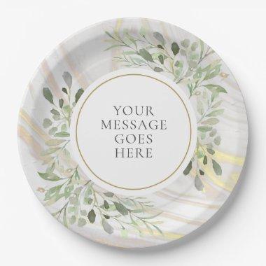 Greenery Leaves Marble Swirl Celebration Paper Plates