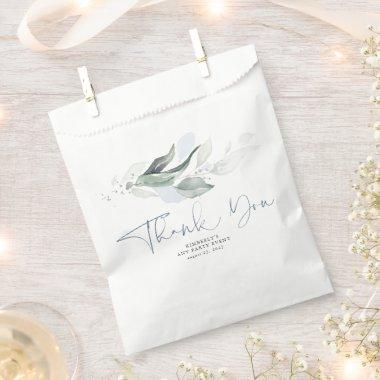 Greenery Leaves Silver Dusty Blue Thank You Favor Bag