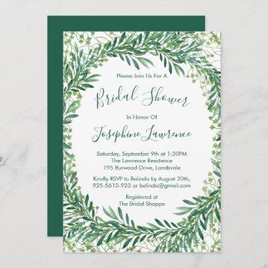 Greenery Leaves Watercolor Bridal Shower Invitations