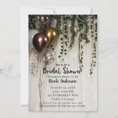 Greenery Leaves White Lights Rustic Bridal Shower Invitations