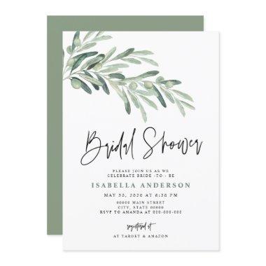 Greenery Mediterranean Olive Branch Bridal Shower Invitations