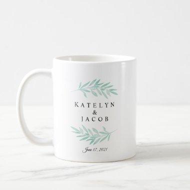 Greenery Mint Watercolor Wedding Custom Coffee Mug