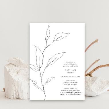 Greenery Olive Leaf Branch Simple Bridal Shower Invitations