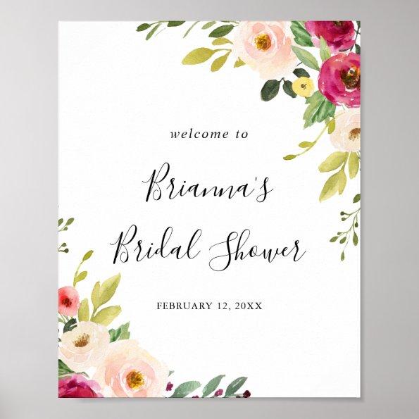 Greenery Pink Blush Bridal Shower Welcome Poster