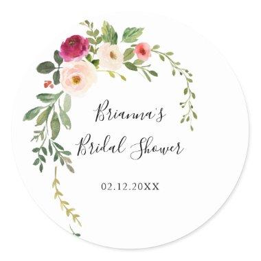 Greenery Pink Blush Floral Bridal Shower Favor Classic Round Sticker