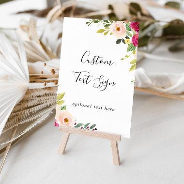 Greenery Pink Blush Floral Custom Text Sign