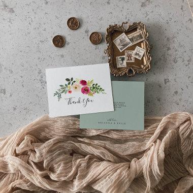 Greenery Pink Blush Floral Flat Wedding Thank You