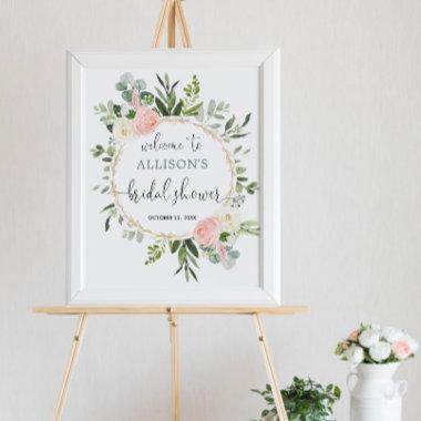 Greenery pink gold bridal shower welcome sign