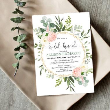 Greenery pink gold eucalyptus floral bridal brunch Invitations