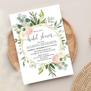 Greenery pink gold eucalyptus floral bridal shower Invitations