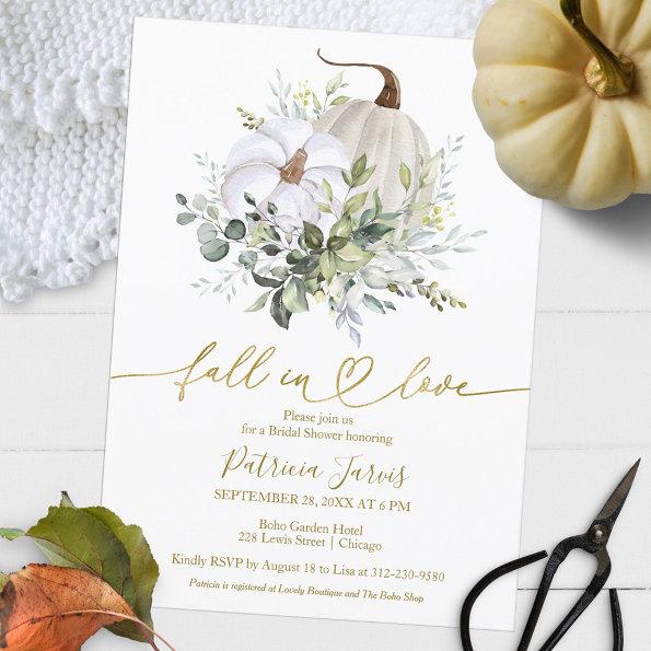Greenery Pumpkin Fall Bridal Shower Invitations