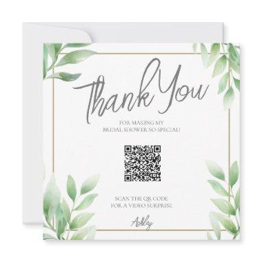 Greenery QR Code Bridal Shower Thank You Invitations