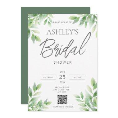 Greenery Rustic QR Code Shower Invitations