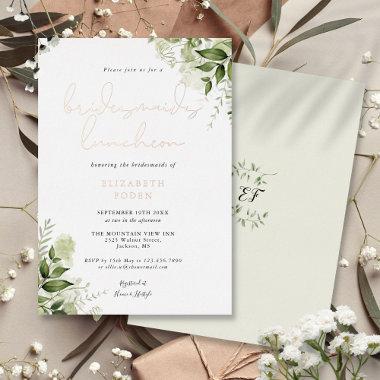 Greenery Script Monogram Bridesmaids Luncheon Foil Foil Invitations