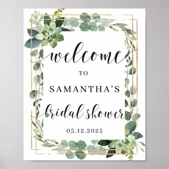 Greenery Succulent bridal Shower Welcome Sign 8x10