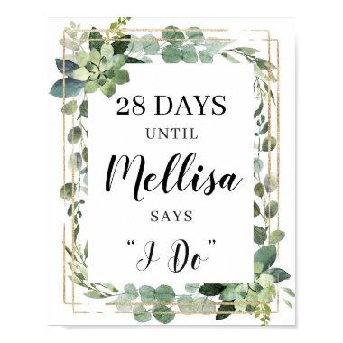 Greenery succulent gold boho countdown sign