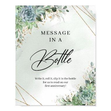 Greenery succulents gold Message in a Bottle Sign