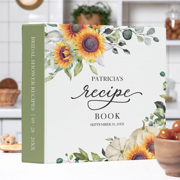 Greenery Sunflowers Bridal Shower Recipe Book 3 Ring Binder
