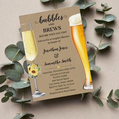 Greenery Sunflowers Bubbles & Brews before I do Invitations