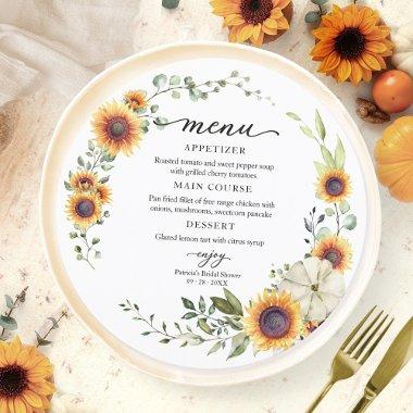 Greenery Sunflowers Fall  Round Menu